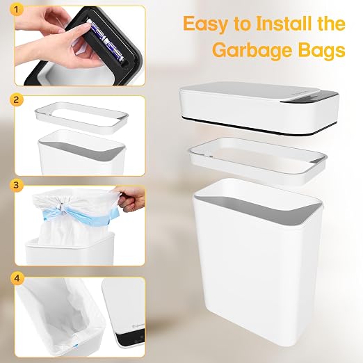 Bathroom Trash Can Automatic Touchless 2.6 Gallon Small Smart Trash Cans with Lid Slim Garbage Can for Kitchen, Toilet, Bedroom, RV, Living Room