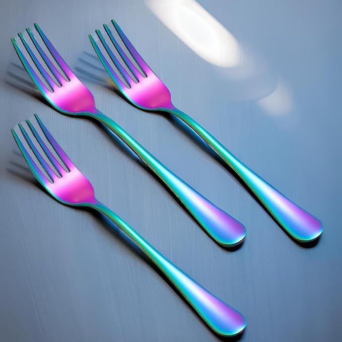 Rainbow Forks Silverware Set Of 6 Pieces, Stainless Steel Forks, Mirror Polished Fork Set, Cutlery Utensils Set of forks, Apartment Essential Flatware