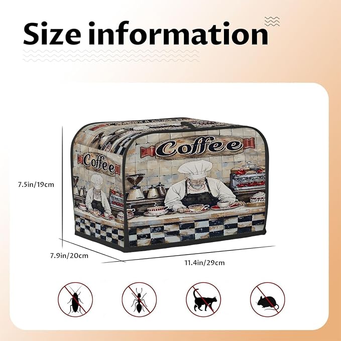 2 Slice Toaster Cover Chef Black And White Design Toaster Covers Two Slice Wide Slot Waterproof and Dustproof Covers for Wide Slot Toasters and Small Appliances Kitchen Decor Gifts