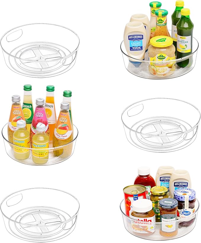 Guzon 6 Pack Lazy Susan Turntable, 10 Inch Rotating Organizer with Handles | Pantry Organizers and Storage, Clear BPA-Free Spice Rack for Cabinet, Kitchen, Refrigerator, Table Top, Pantry, Countertop