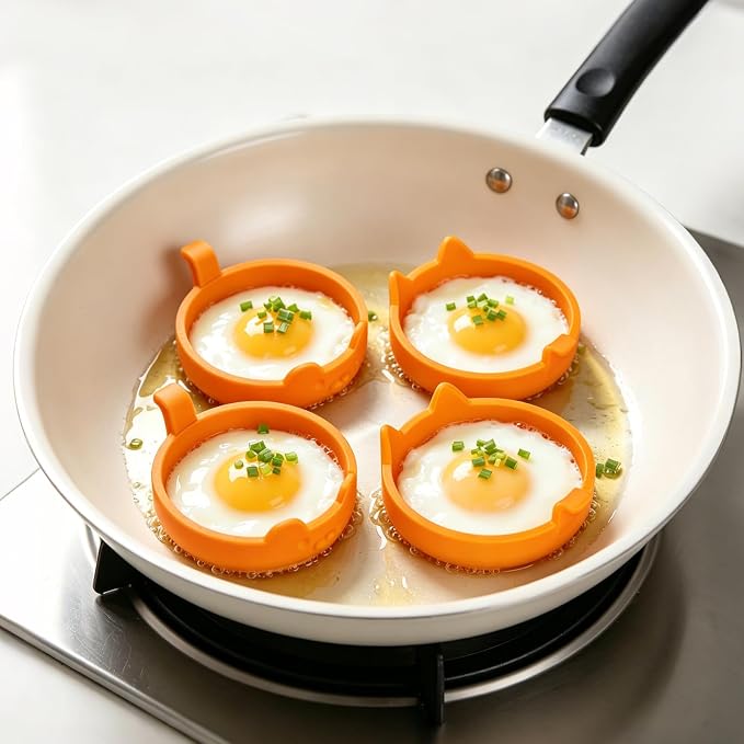 Egg Ring Silicone Rings for Frying Eggs, Non Stick Fried Egg Cooker Ring, Cute Animal Designs Gifts for Family Friends, 4-inch Round Egg Separators Mold for Pancakes Breakfast Sandwich 4 Set