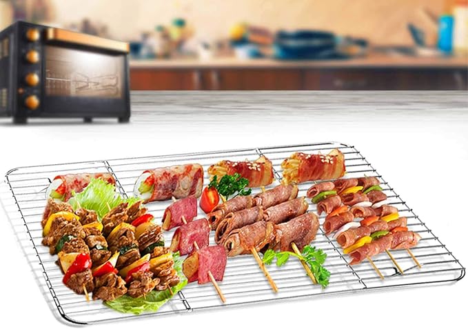 TeamFar Baking Sheet with Cooling Rack Set, 16 x 12 x 1 inch | Stainless Steel Quarter Sheet Pan Tray Cookie Sheet with Baking Rack, Non Toxic & Healthy, Mirror Finish & Dishwasher Safe
