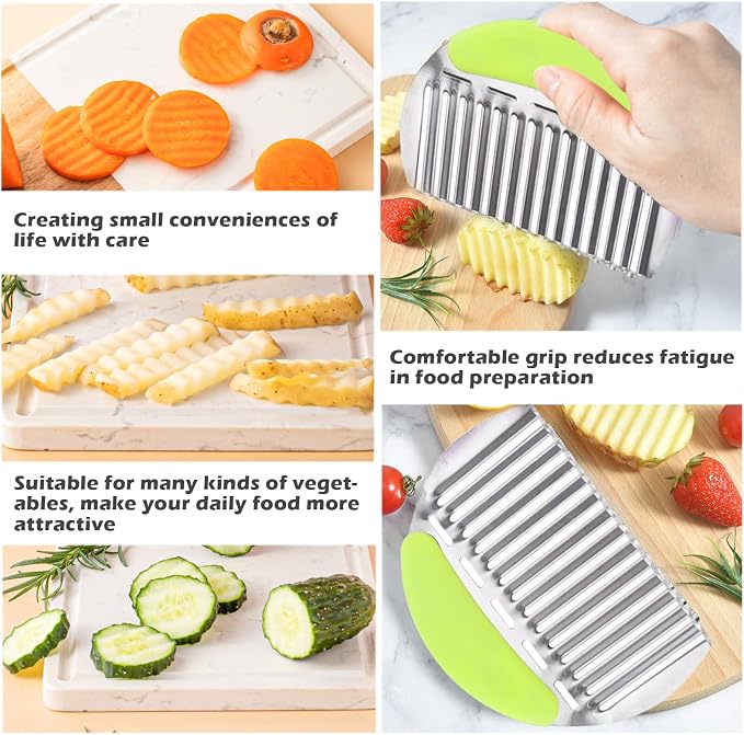 JAYVAR Large Crinkle Cutter French Fry Cutter, Potato Wavy Chopper | Stainless Steel Vegetable Crinkle Cutting, Large Wave Slicer, Onion Chopping Tool with Handle