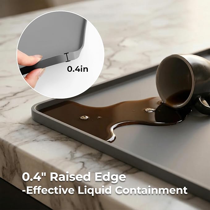 16×16-inch Barista-Grade Coffee Station Mat: Catch Spills, Protect Countertops! Silicone, Water Resistant & Heat Resistant. Perfect Under, as Dish Dryer or Pet Mat. (Grey)
