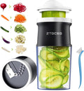 5 in 1 Safe Vegetable Mandoline Slicer for Kitchen, Adjustable Thickness | Zucchini Spiralizer Veggie Noodle Maker for Cucumber/Zoodle/Salad/Spaghetti/Pasta with Food Container, Cleaning Brush, Black