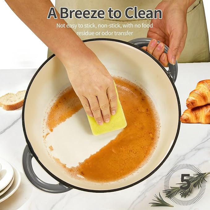 Enameled Cast Iron Dutch Oven pot 6.5 QT with Lid for Bread Baking | Cookware incl. Sourdough Bread-Baking Supplies like Banneton, Dough Whisk, Gloves, Oven Safe for Stews, Roasting Gray