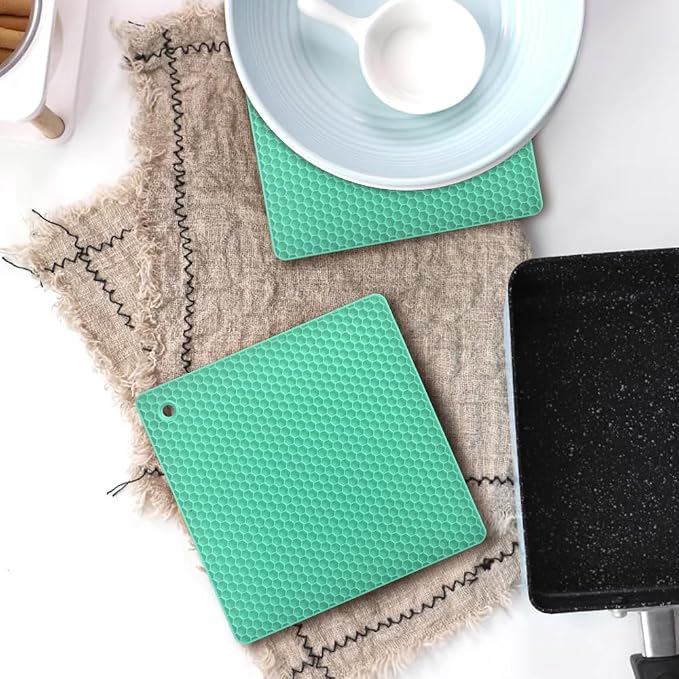 homEdge Silicone Square Trivets Mat, 6 Packs Multipurpose Non Slip Heat Resistant Pot Holder-Mint Green