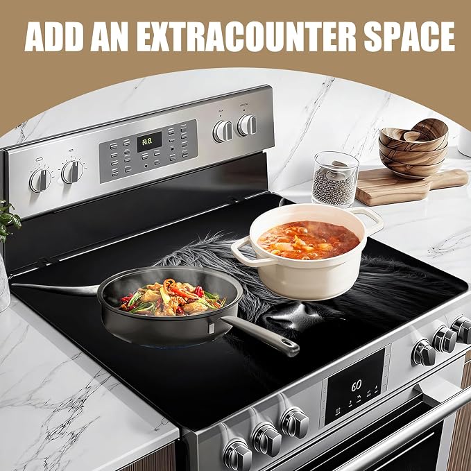 Black Highland Cow Stove Top Covers for Electric Stove, Electric Gas Stove Pad Heat Resistant Range Cooktop Protector for Home Decor Kitchen 28"x20"