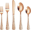 Runfly Vintage Carved Rose Gold Stainless Steel 20-Piece Flatware Set | Silverware Set, Modern Embossed Cutlery Set Utensils Kitchen Including Fork Spoon and Knife