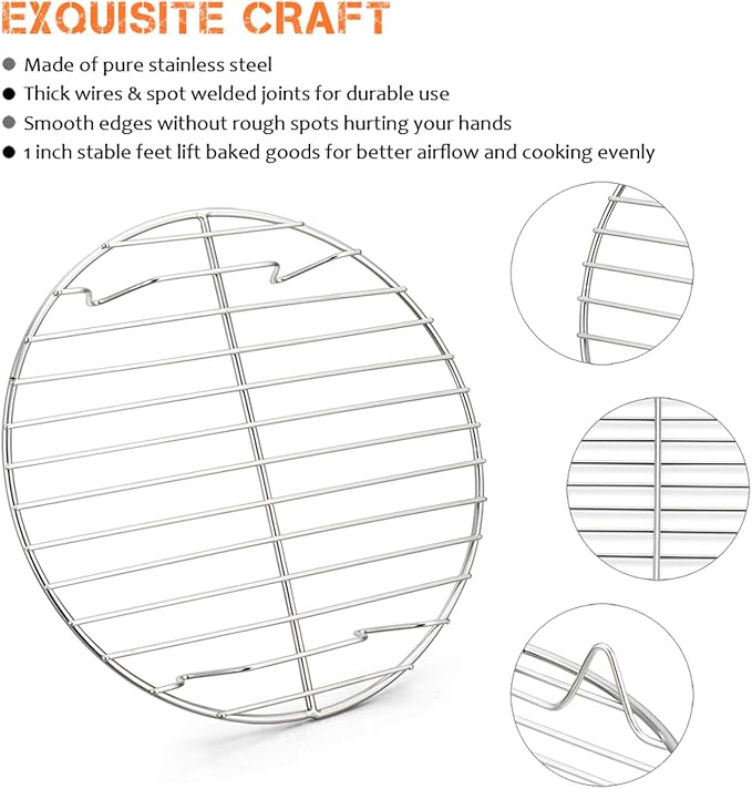 E-far Round Cooking Racks - Size 7½” & 9” & 10½” - Stainless Steel Round Steaming Baking Cooling Rack Set of 3, Multi-Purpose for Canning Air Fryer Pressure Cooker, Dishwasher Safe