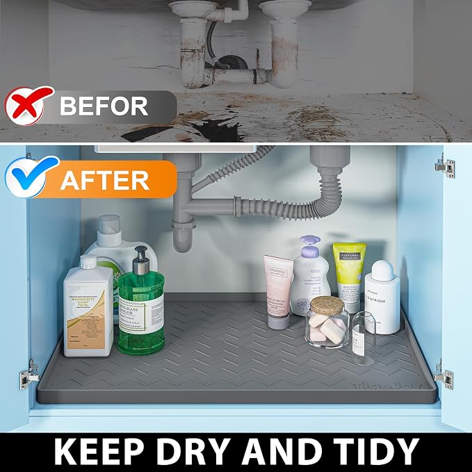 TigeJoy Under Sink Mats for Kitchen Waterproof 40" x 22", Cabinet Liner | Leak-Proof Silicone Mat Sink Protector, Kitchen Essentials Organizer and Storage,Boot or Shoe Tray, Pet Feeding Mat