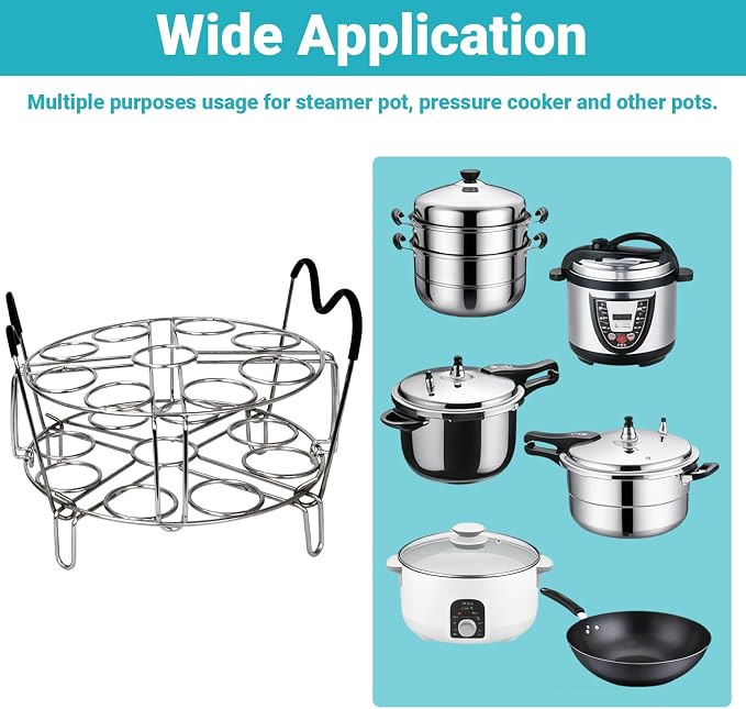 Stackable Egg Steamer Rack for Instant Pot 6Qt & 8Qt, 18 Egg Holder | Durable 304 Stainless Steel Construction, Heat-Resistant Handle, Steaming & Cooling Rack