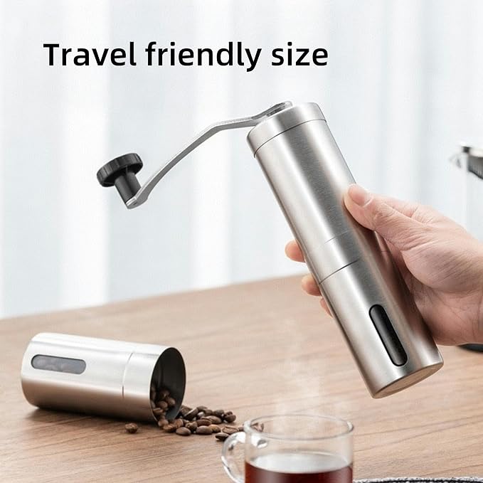 Portable Manual Stainless Steel Coffee Grinder, Ceramic Conical Burr | Multi Adjustable Settings, Detachable Hand Crank for Travel, Camping, Office, Espresso, Pour-Over and More