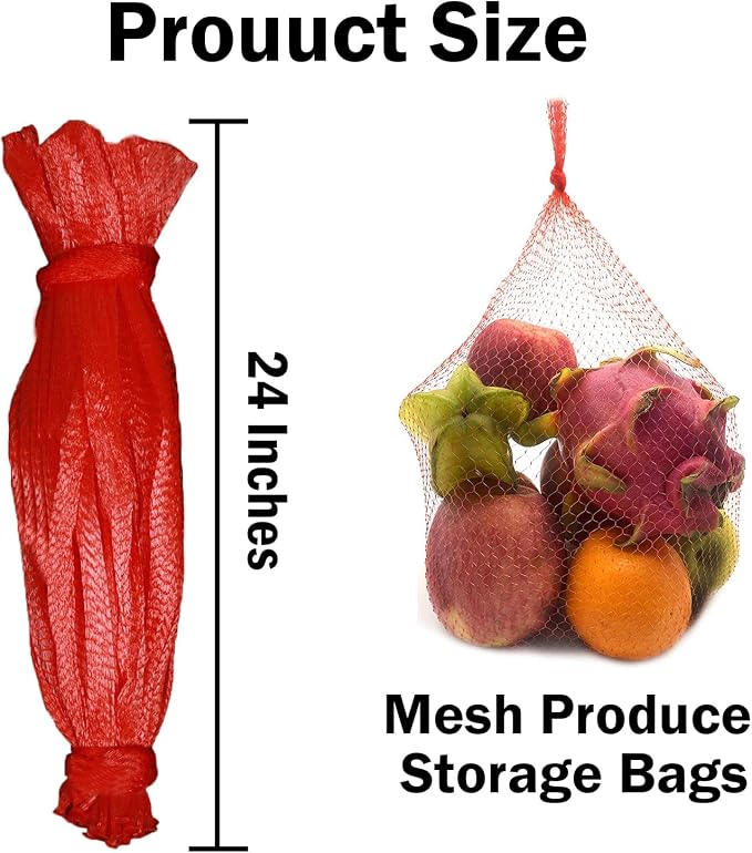 Dupiulk Reusable Produce Mesh Bags, 24 Inch Seafood Boil Bags for Crab Clam Shellfish Crawfish Cooking, Onion Potato Storage Eco-friendly Fruit Vegetable Produce Packaging Supplies Net (100Pcs-Red)