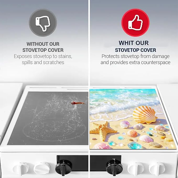 HOMETITUTE Summer Stove Top Cover 28x20 Coastal Seashell Heat Resistant Protector