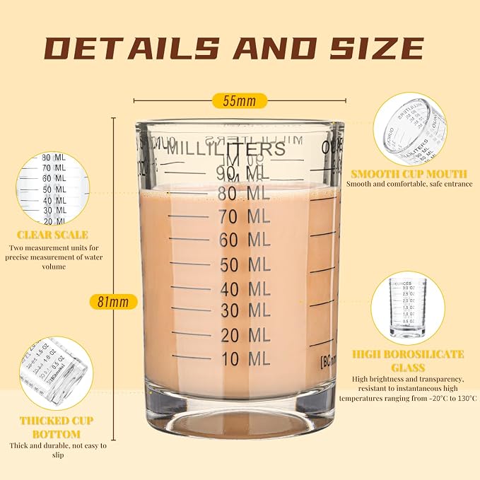 Shot Glass Measuring Cup 3 Ounce/90ML Liquid Heavy High Espresso Glass Cup Black Line