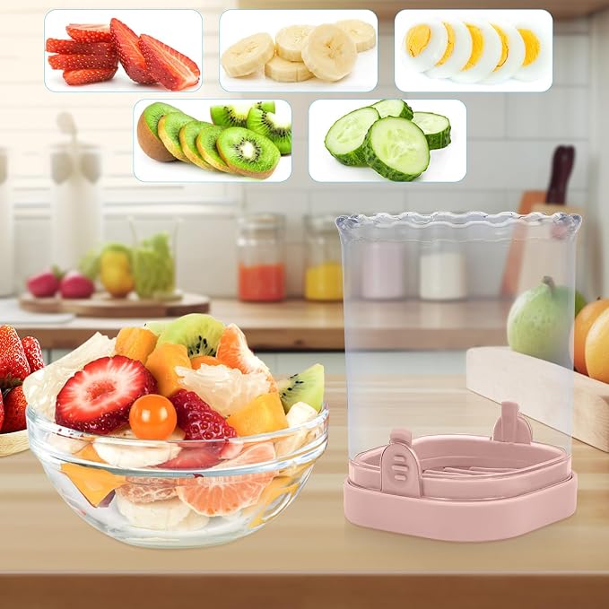 Fruit Slicer Cup: Strawberry Slicer, Strawberries Cutter Cup, Speed Cutter for Banana Grape Egg Kitchen Portable Slicing Tool(Pink)