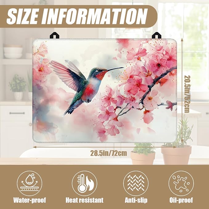 HummingBird Cherry Blossom Stove Top Covers for Electric Stove, Spring Flower Electric Gas Stove Pad Heat Resistant Range Cooktop Protector for Home Decor Kitchen 28"x20"