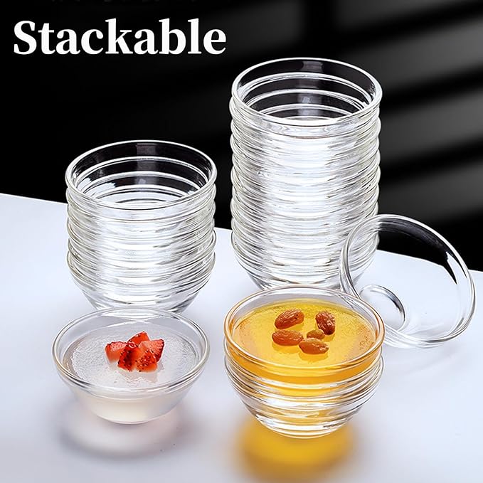 3in 2.5oz Small Clear Glass Ramekins Custard Bowls, 10 Pack Mini Glass Dipping Sauce Cups Pinch Bowl, Little Kitchen Condiment Ingredient Prep Salad Dishes, Dishwasher Microwave Freezer Safe