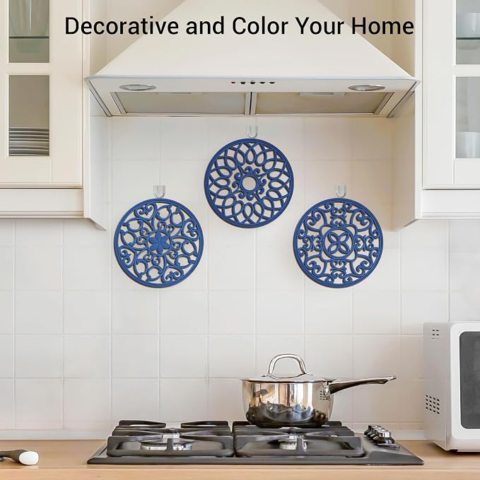 SMARTAKE 6 Set Silicone Trivet Mats for Hot Dishes Pots Pans (Navy Blue) | Heat Resistant Pots and Pans Holders, Non-Slip Flexible Pads Coasters for Countertops Table, Modern Kitchen Decor Accessories
