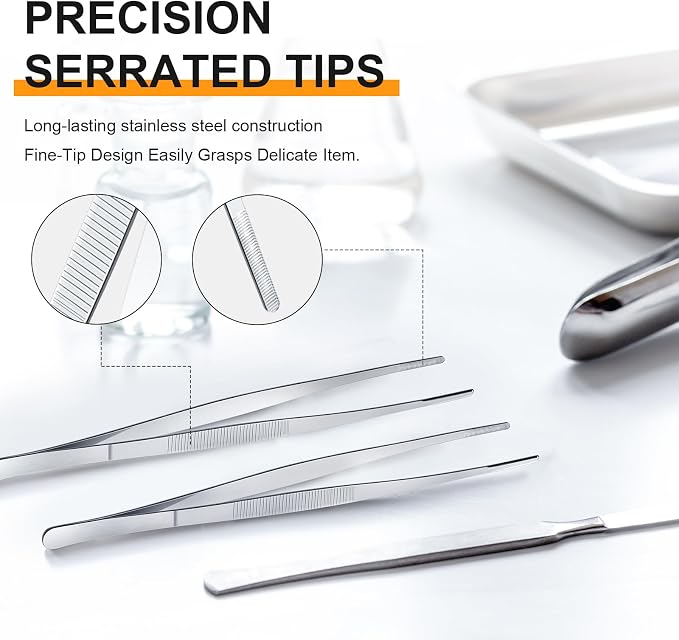 Yaomiao 8 Packs 12 Inch Bar Tweezers Silver Cocktail Tongs Long Garnish Tweezers Stainless Steel Bartender Kitchen Cooking Tongs for Cocktail Food Fruit Korean BBQ Bartender Chef, Multi-use