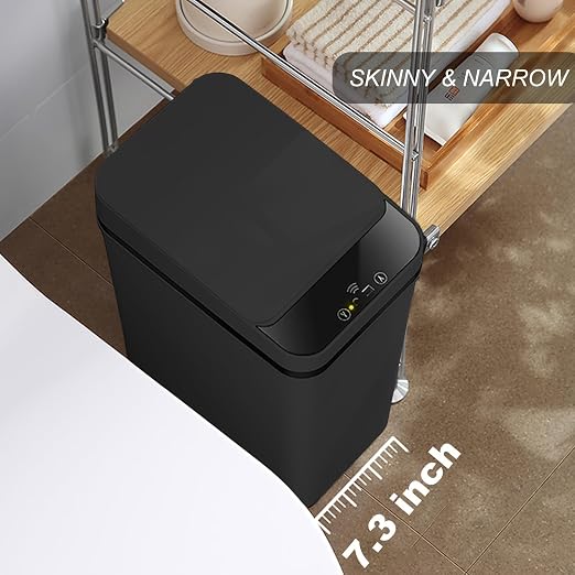 Yatmung 4 Gallons Bathroom Trash Can Automatic Touchless - Smart Trash Can | 15.5 Liters Slim Electric Trash Bin Motion Sensor - Narrow, Plastic - Skinny Garbage Can with Lid ( Matte Black )