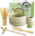 JBER Matcha Set, 7PCS Ceramic Matcha Whisk Set for Matcha Lovers Ceremony | Matcha Kit Gift Includes 17oz Bowl, Bamboo Whisk (Chasen), Holder, Powder Sifter for Matcha Starter, Gradient Green Yellow