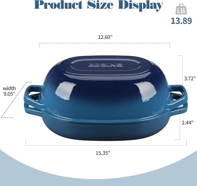 EDGING CASTING Enameled Cast Iron Oval Dutch Oven Pot with Lid, Dutch Oven for Sourdough Bread Baking, Bread Oven, Bread Dutch Oven, Oval Bread Pan, 7qt, Lake Blue