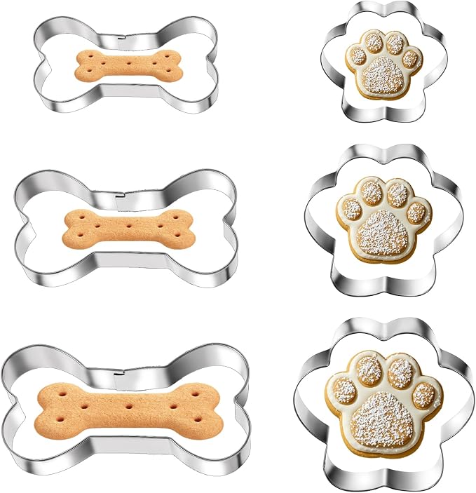 6 PCS Bone and Dog Footprints Cookie Cutters Set 3 Sizes Stainless Steel Dog Bone Cookie Cutter DogsTreat Cutters Dogs Shaped Cookies Cutter for Homemade Baking Theme Party Cat Homemade Treats Silv