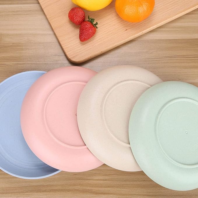 8.8 Inches Unbreakable Wheat Straw Plates - Reusable Plate Set - Dishwasher & Microwave Safe - Perfect for Dinner Dishes - Healthy, BPA Free & Eco-Friendly (8.8 Inches)