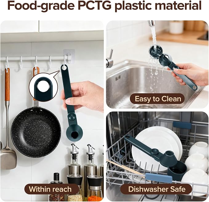 Coffee Scoop & Funnel, Jade Green, 2 Models A&B, 2Pcs | For Reusable K-Cup Pods, 2Tbsp Dosing Spoon, 51mm Espresso Tamper, BPA-Free PCTG, Dishwasher Safe