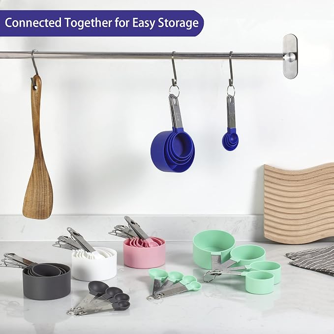 Measuring Cups and Spoons Set of Huygens Kitchen Gadgets 10 Pieces, Stackable Stainless Steel Handle Measuring Cups for Measuring Dry and Liquid Ingredient (Sapphire blue)
