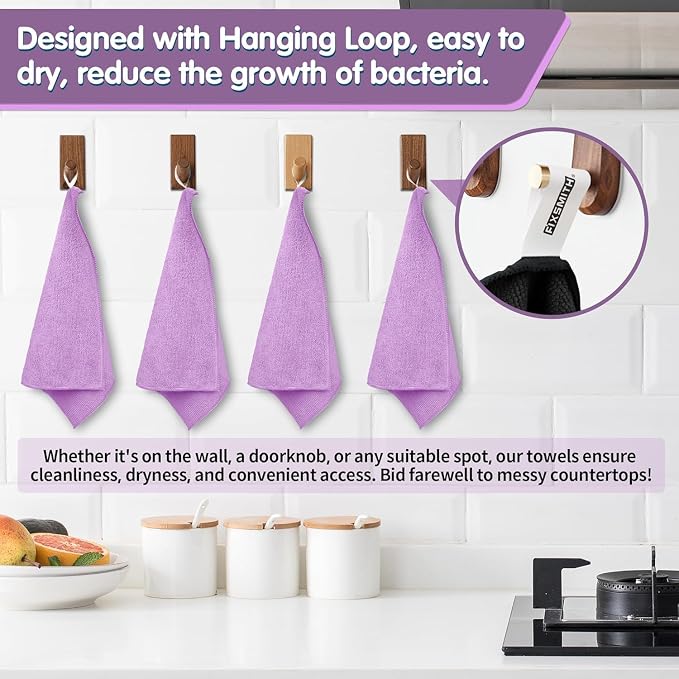 Purple Microfiber Cleaning Cloth -Pack of 12, Highly Absorbent Cleaning Rags, 16"X12" All Purpose Cleaning Towels for Housekeeping, Kitchen, Car, Lint Free and Reusable Microfiber Towels