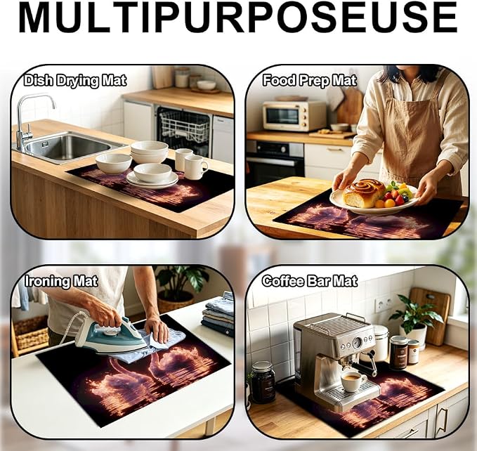 Glowing Swan Stove Top Cover 28.35x20.47 in Non Slip Mat | Heat Resistant Cooktop Protector Mat with Non-Slip Backing, Scratch Protection and Countertop Drying Mat.