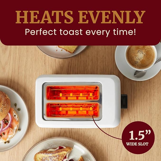 Elite Gourmet ECT-1027 Cool-Touch Toaster, Extra-Wide 1.5" Slots, White | 7 Toast Settings & Cancel Function, Slide-Out Crumb Tray, Fits Bagels, Waffles, Specialty Breads, Puff Pastry & Snacks
