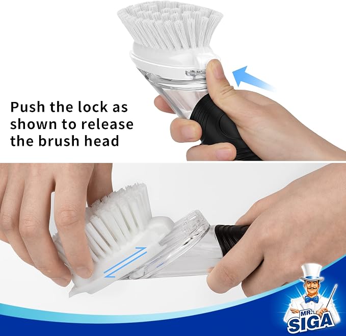 MR.SIGA Soap Dispensing Dish Brush Storage Set, Kitchen Brush with Holder | Dish scrubber with soap dispenser, dish soap brush with scraper
