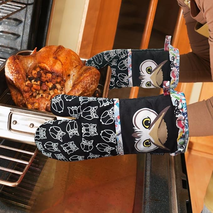Alselo Oven Mitts, 7"x13.5", 1 Pair | Silicone, Printed, Kitchen Mittens