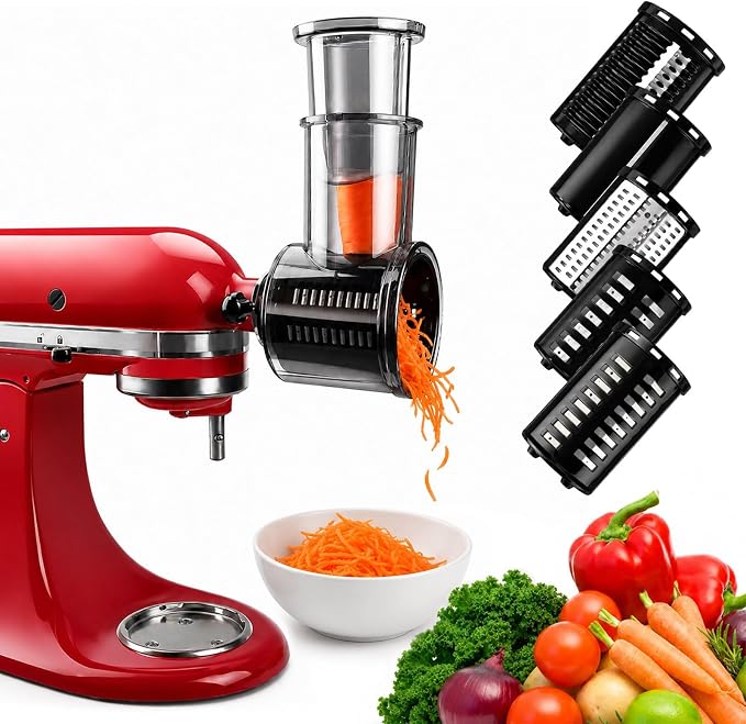 5-Blade For KitchenAid Shredder Attachment Fit Kitchenaid Mixer All Models | Large Feed Chute Cheese Grater, 304 Stainless Steel Blades, Vegetable Shredder, Kitchen Aid Accessories and Attachments