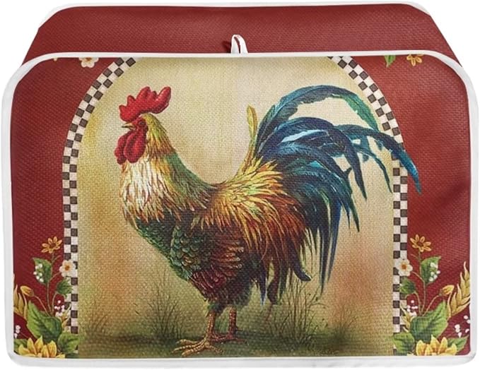 Sunflower Rooster Toaster Cover for 4 Slice, Chicken Print Small Kitchen Appliance Dust Cover for Toasters, Microwave, Bread Maker