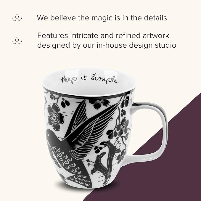 Karma Gifts 14 oz Black and White Boho Mug Hummingbird - Cute Coffee and Tea Mug - Ceramic Coffee Mugs for Women and Men