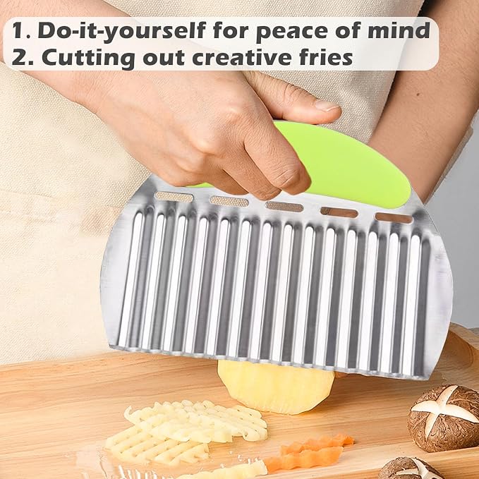 JAYVAR Large Crinkle Cutter French Fry Cutter, Potato Wavy Chopper | Stainless Steel Vegetable Crinkle Cutting, Large Wave Slicer, Onion Chopping Tool with Handle