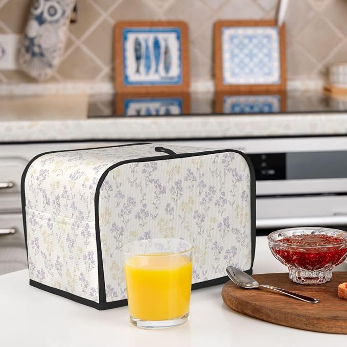 2 Slice Toaster Cover Pastel Flower Pattern Dust Proof Washable Kitchen Appliance Cover with Pocket, Oxford Fabric Countertop Toaster Protector for Standard Toasters Small Appliances