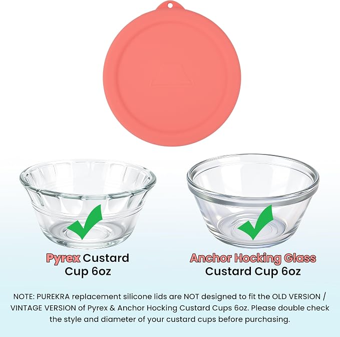 8 Packs Silicone Replacement Lids for Pyrex and Anchor Hocking Glass Custard Cups 6oz, Prepware Dessert Cup Cover, Silicone Lids for Food Storage, Dishwasher Safe (Lids Only)