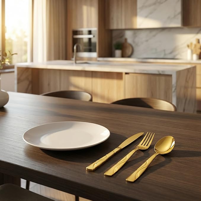 40-Piece Gold Flatware Set for 8 | Grade 430 Stainless Steel Golden Silverware Set, Cutlery Set, including Fork Spoon Knife, Dishwasher Safe