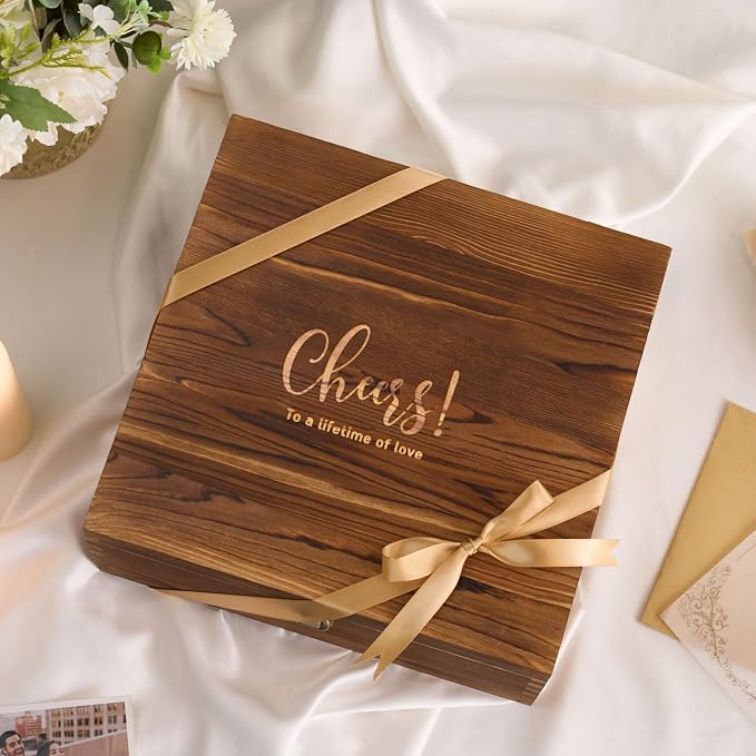 AW BRIDAL Engagement Gifts for Couples Fiance and Fiancee Wine Glasses Set | Engaged Wine Glasses with Wine Stopper & Wood Keepsake Box, 2026 Wedding Gifts for Newlyweds, Bride to Be Gifts for Women