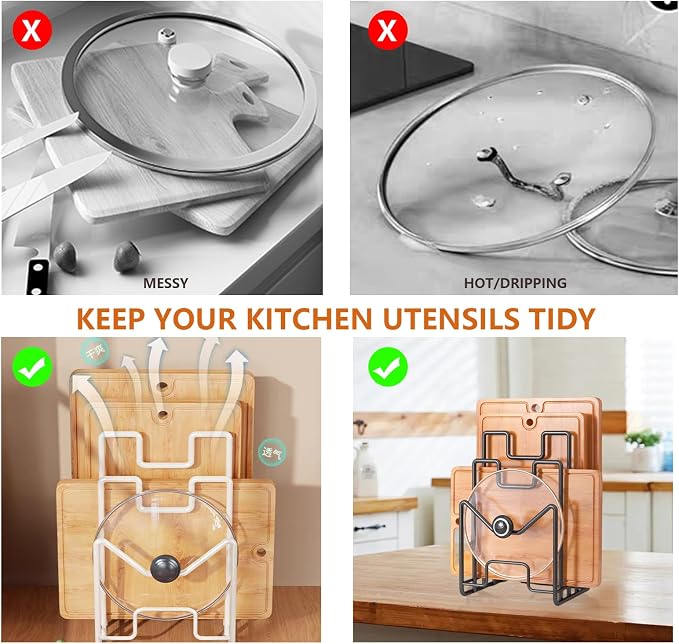 Multifunctional Cutting Board Organizer, Cutting Board Holder Rack Baking Cookie Pan Sheets Cooling Racks Storage Stand for Kitchen Cabinet -Divided Holder with 4 Slots (2PS Black) (1White+1Black)