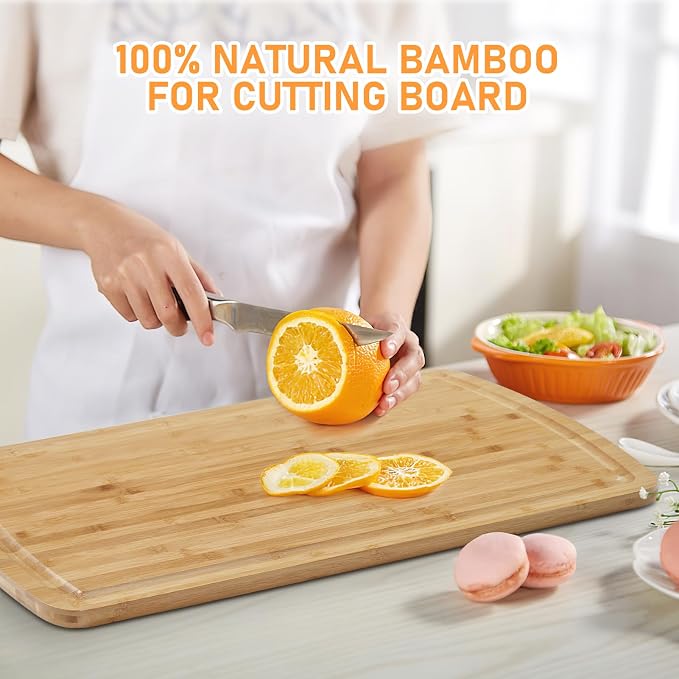Bamboo Cutting Board, 30"x20" Extra Large Noodle Board with 4 Removable Feet, Juice Groove, Wooden Stove Top Covers for Electric Stove, Gas Burners, Counter Space