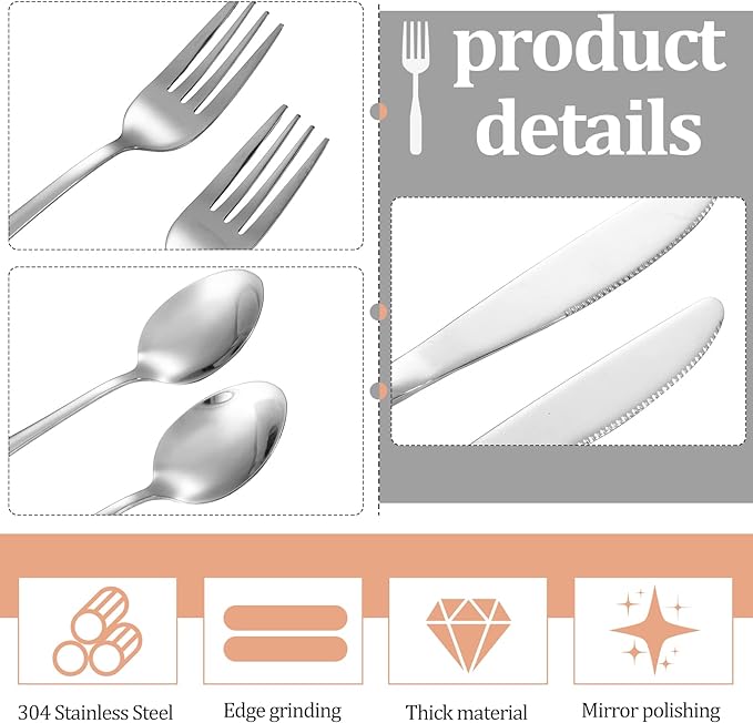 4 Pack Travel Silverware Set with Case for Lunch,Clear | Reusable Utensils with Case, Portable Flatware, Camping Cutlery, Fork Spoon Knife, for Work School, Dishwasher Safe