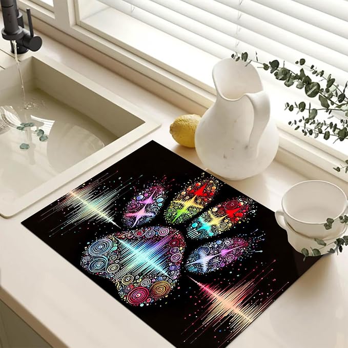 HOMETITUTE Colorful Paw Print Stove Top Cover 28x20 Heat Resistant Mat