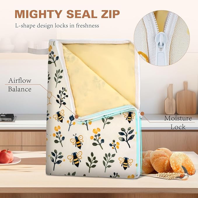 2 Packs Wide Zipper Beeswax Bread Bags for Sourdough With Sealing | XL Large Capacity Reusable Beeswax Linen Cotton Sourdough Bag for Bread Freshness